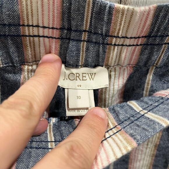 JCrew Stripe Pink Gray Linen Blend Pull On Shorts Pockets Womens 10 - Picture 2 of 7